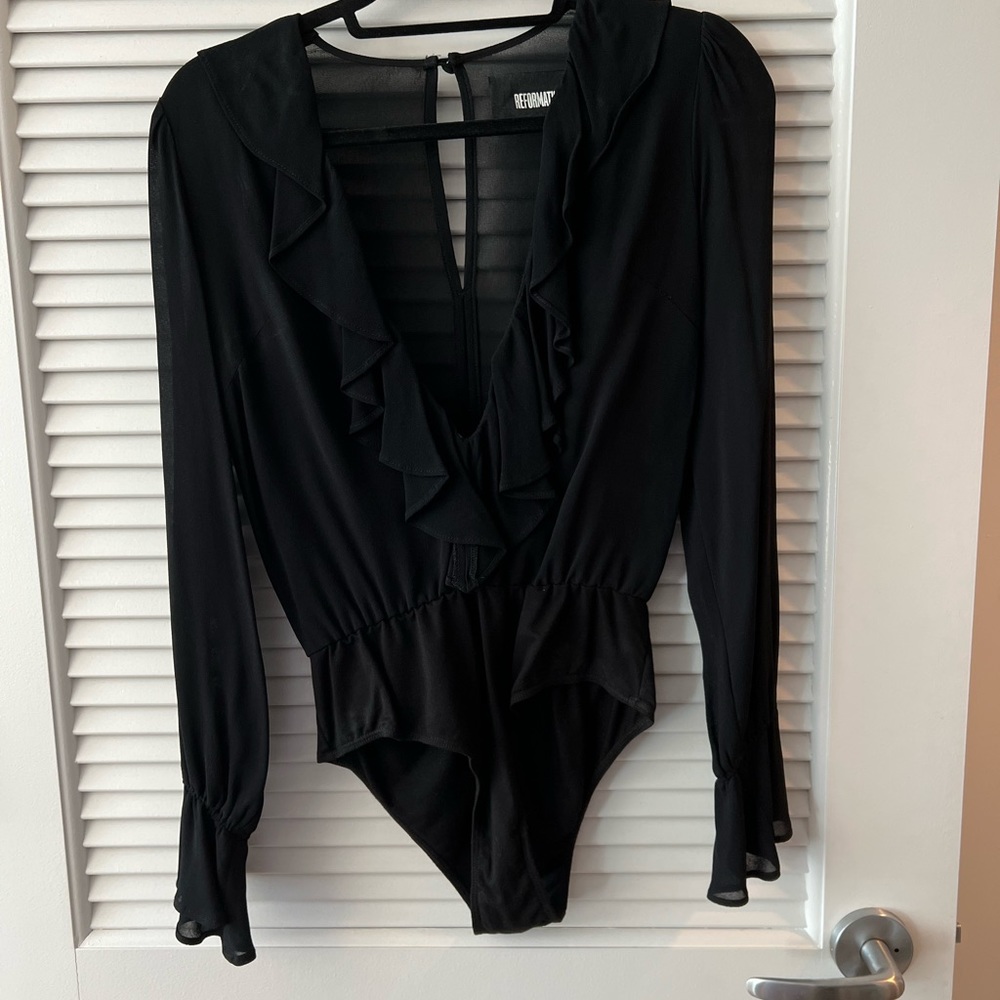 Reformation ruffle bodysuit black